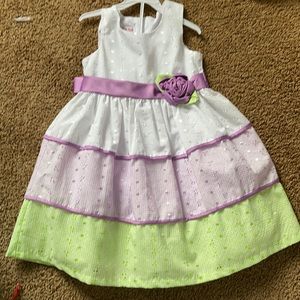 Girls dress white, purple, lime green eyelet dress